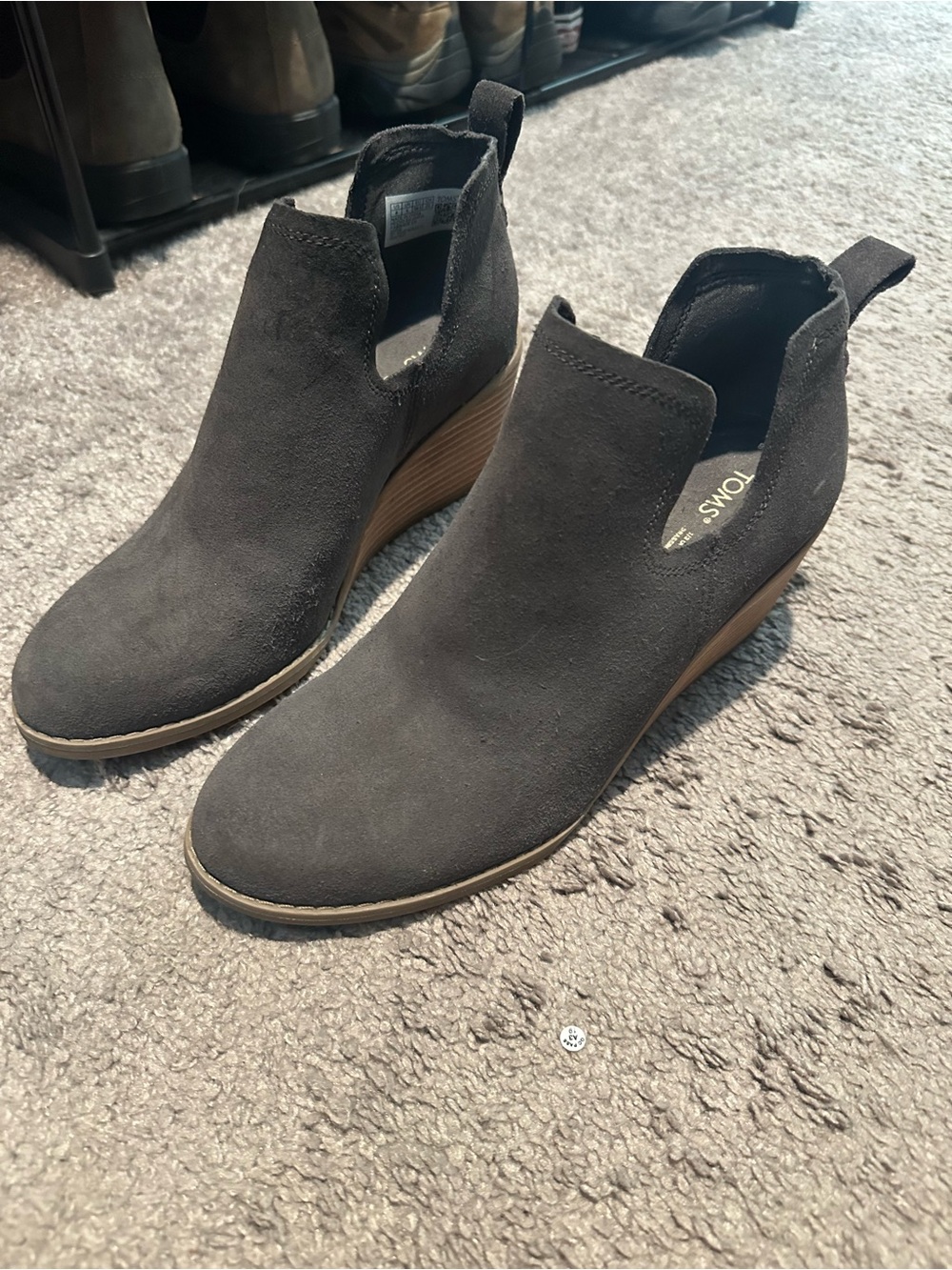 TOMS Black Suede Wedge Ankle Booties